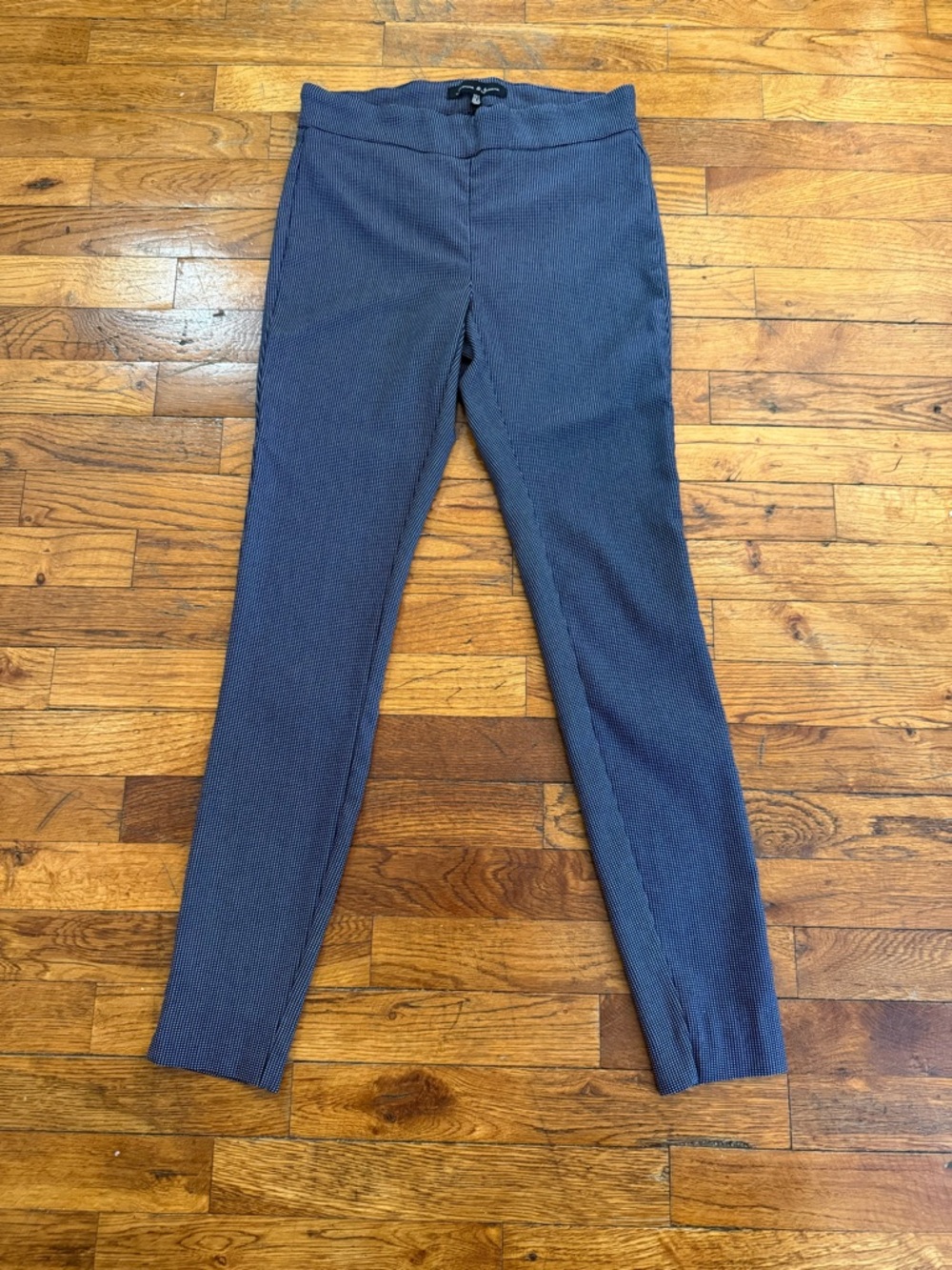 Jasmine & Juliana Navy Blue & White Micro-Geometric Pull On Slim Leg Dress Pants